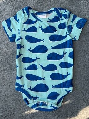 Hanna Andersson Aqua One-Piece with Navy Whale Print